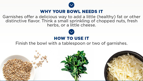 Finish the bowl with a tablespoon or two of garnishes.