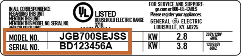 Model/Serial Number tag example