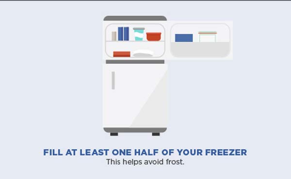 Fill at least one half of your freezer. This helps avoid frost.