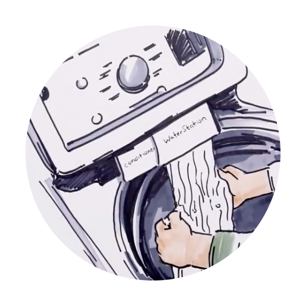 Pouring detergent in washing machine pencil sketch