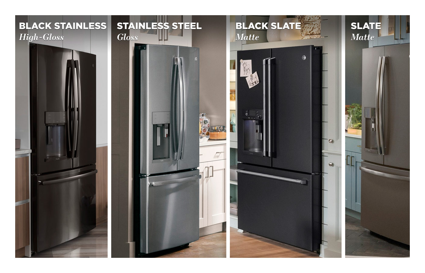 Premium Appliance Finishes in Stainless Steel, Black Stainless, Slate, and Black Slate