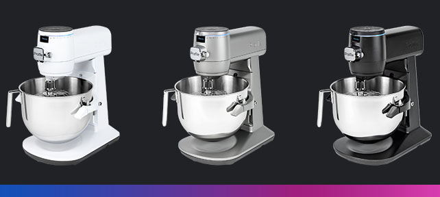 GE Profile Smart Mixer with Auto Sense displayed in 3 colors